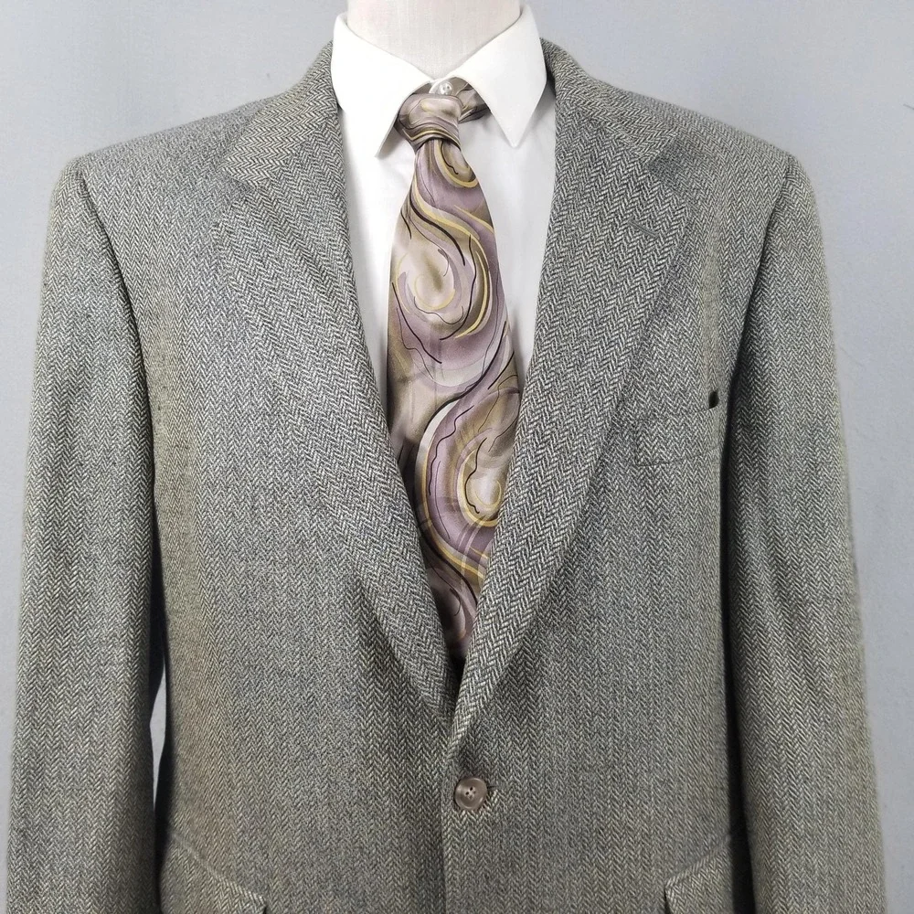 Brooks Brothers Blazer Mens 46R Gray Herringbone Wool Tweed Sport‎ Coat USA